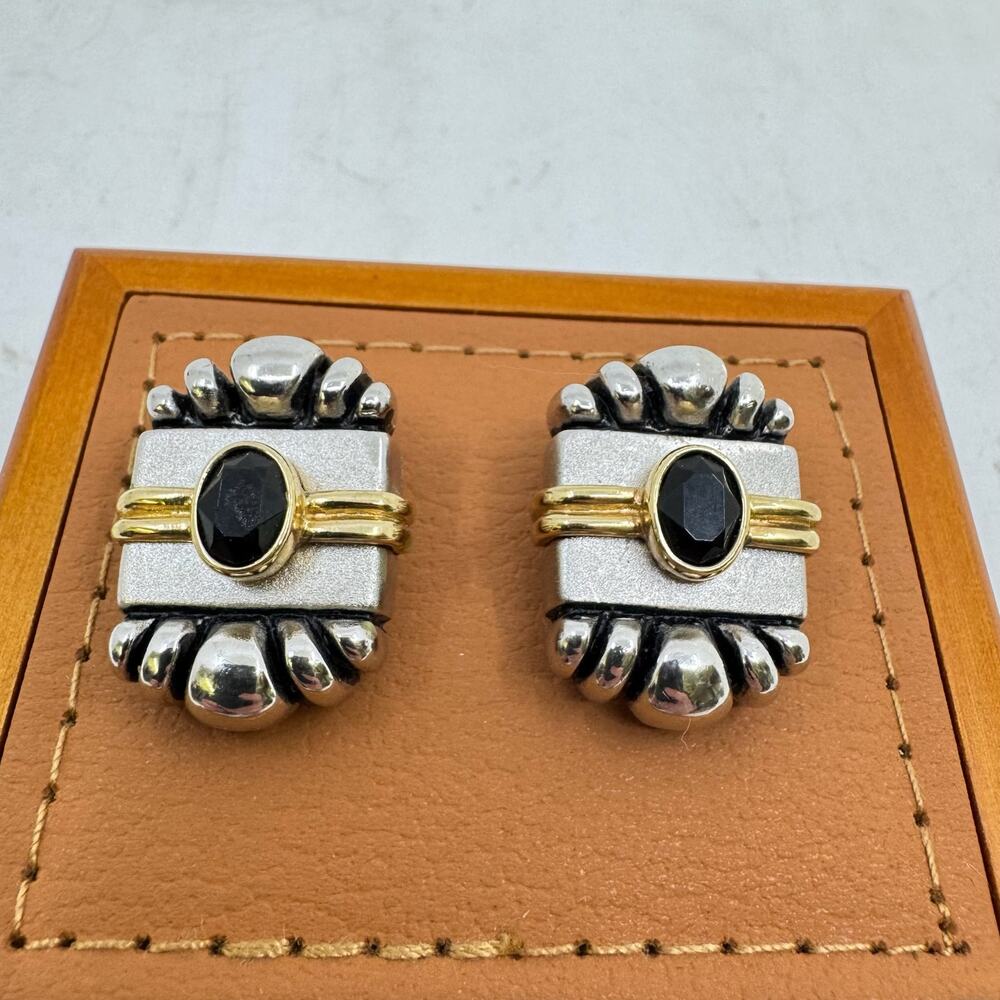 Vintage 3-Toned Black Onyx Renaissance Revival Clip-on Earrings